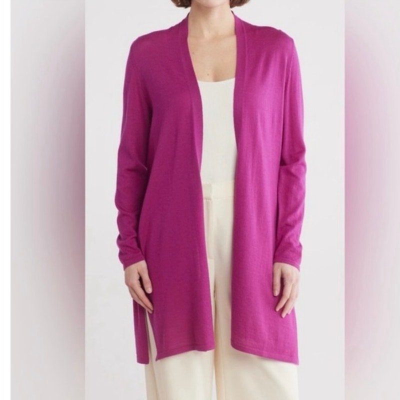 Nwot Eileen Fisher Open Front Merino Wool Cardigan In Cerise Sz Xxs